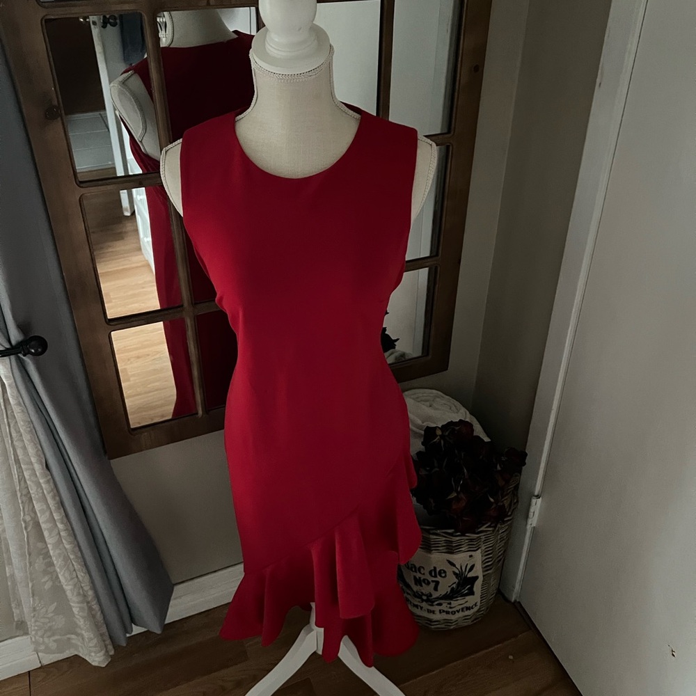Calvin Klein Asymmetrical Red Dress